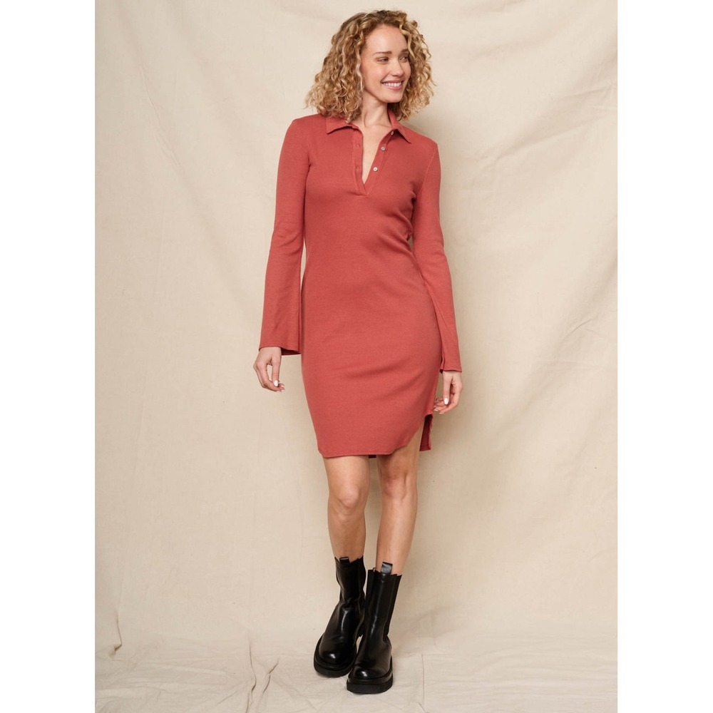 Sundry Anthropologie Orange Ribbed Long Sleeve Polo Casual Mini Dress Size S